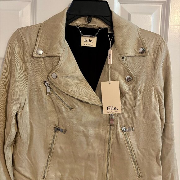 NWT Elie. Elie Tahari Twill Lightweight Moto Utility Tan Jacket Women XS - Picture 4 of 8